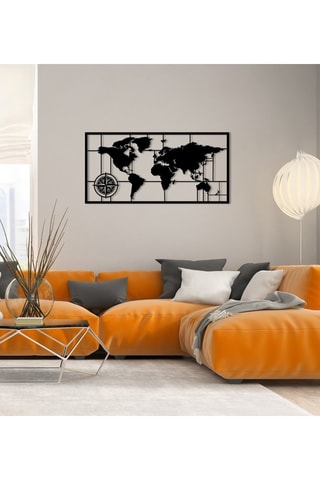 Wanddecoratie World Map Metal Decor - Zwart