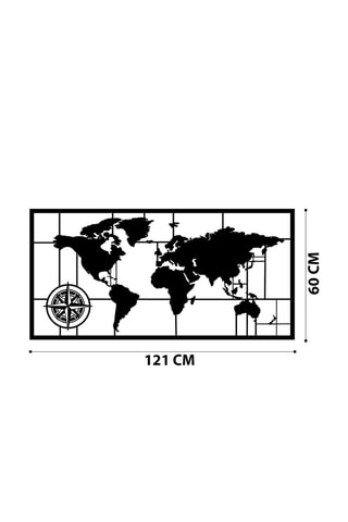 Wanddecoratie World Map Metal Decor - Zwart
