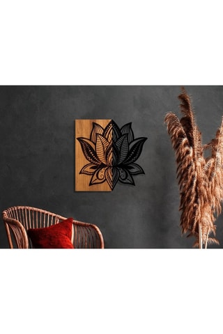 Houten Wanddecoratie Lotus 58 x 50 cm - Naturel en Zwart