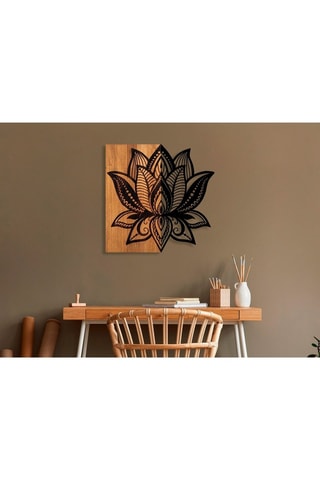 Houten Wanddecoratie Lotus 58 x 50 cm - Naturel en Zwart