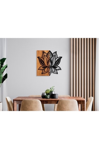 Houten Wanddecoratie Lotus 58 x 50 cm - Naturel en Zwart