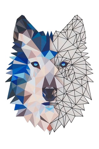 Wanddecoratie Metal Wolf Art  35 x 48 cm - Zwart en Blauw