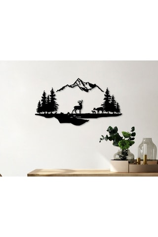 Wanddecoratie Cerf et Paysage - 38 x 11 cm - 70 x 38 cm - Zwart