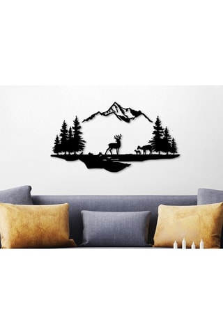 Wanddecoratie Cerf et Paysage - 38 x 11 cm - 70 x 38 cm - Zwart