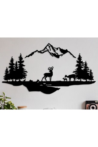 Wanddecoratie Cerf et Paysage - 38 x 11 cm - 70 x 38 cm - Zwart