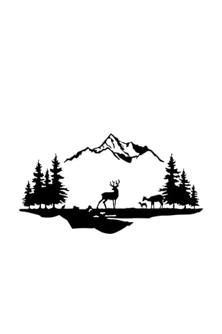 Wanddecoratie Cerf et Paysage - 38 x 11 cm - 70 x 38 cm - Zwart