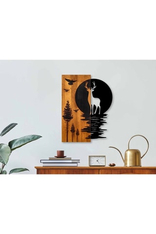 Décoration murale Cerf et forêt - 43 x 58 x 3 cm - Naturel et noir