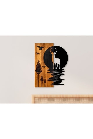Décoration murale Cerf et forêt - 43 x 58 x 3 cm - Naturel et noir