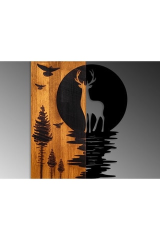 Décoration murale Cerf et forêt - 43 x 58 x 3 cm - Naturel et noir