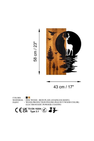 Décoration murale Cerf et forêt - 43 x 58 x 3 cm - Naturel et noir