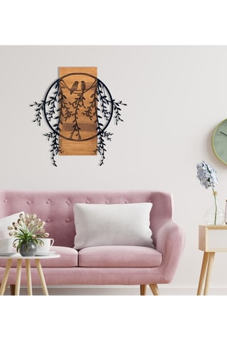 Décoration murale oiseaux amoureux en bois - 63,3 x 65 cm - Noir et naturel