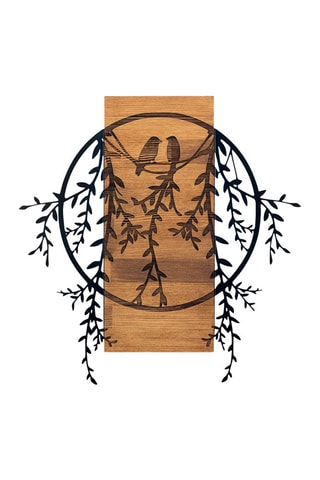 Décoration murale oiseaux amoureux en bois - 63,3 x 65 cm - Noir et naturel