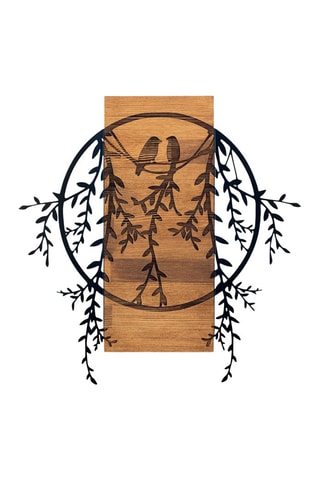 Décoration murale oiseaux amoureux en bois - 63,3 x 65 cm - Noir et naturel