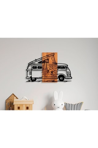 Décoration murale Caravan Holiday en bois - 90 x 58 cm - Naturel et noir