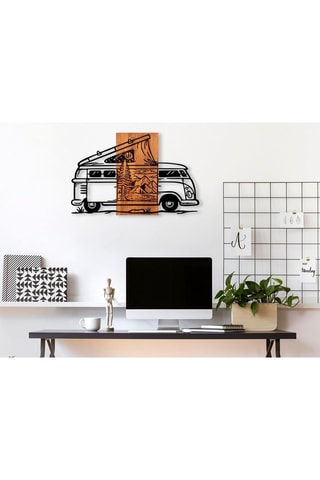 Décoration murale Caravan Holiday en bois - 90 x 58 cm - Naturel et noir