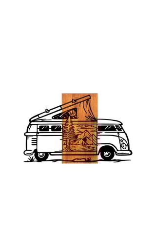 Décoration murale Caravan Holiday en bois - 90 x 58 cm - Naturel et noir
