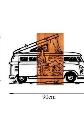 Décoration murale Caravan Holiday en bois - 90 x 58 cm - Naturel et noir