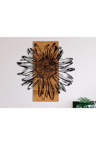Houten Wanddecoratie Daisy - 56 x 58 x 0,12 cm - Zwart en Naturel