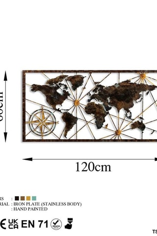 Décoration murale World Map - 120 x 60 cm - Marron