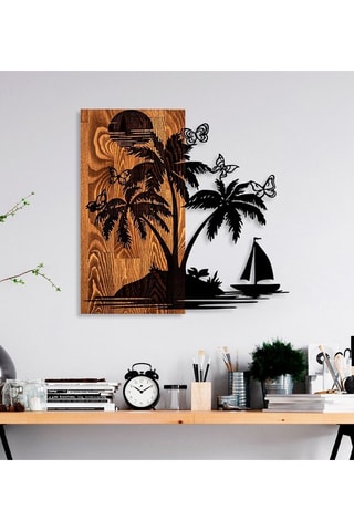 Décoration murale en bois Holiday island - 58 x 57 cm - Naturel et noir
