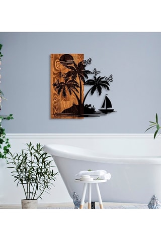 Décoration murale en bois Holiday island - 58 x 57 cm - Naturel et noir