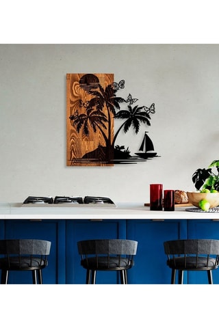 Décoration murale en bois Holiday island - 58 x 57 cm - Naturel et noir