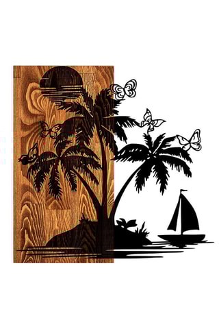 Décoration murale en bois Holiday island - 58 x 57 cm - Naturel et noir