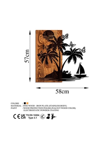 Décoration murale en bois Holiday island - 58 x 57 cm - Naturel et noir