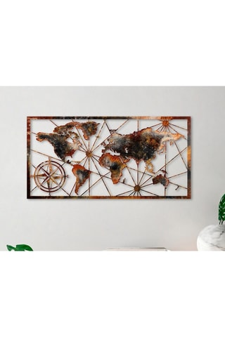 Wanddecoratie World Map Large Bruin
