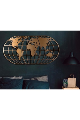 Wanddecoratie World Map Globe - 60 x 120 cm - Goudkleurig