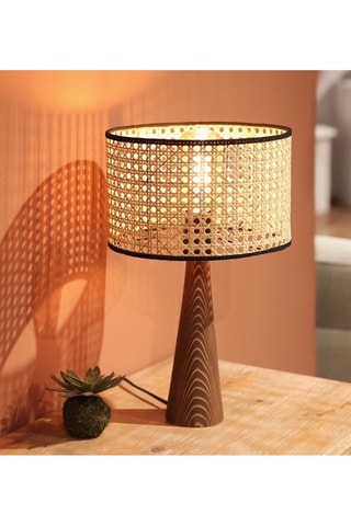Houten en Rotan Tafellamp Naturel en Beige
