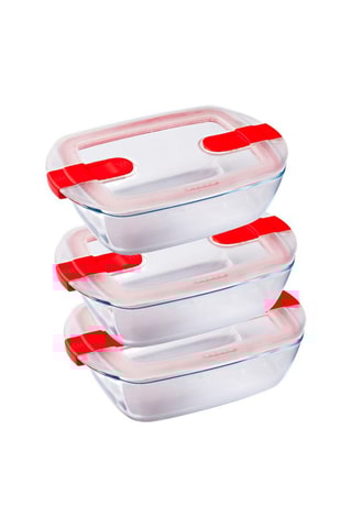 3 caixas de conservação retangulares em vidro borossilicato Cook & Heat - 3 x 1,1 l