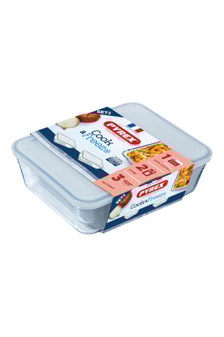 2 caixas de conservação em vidro com tampas Cook & Freez - 22 x 17 e 24 x 19 cm - 1,5 e 2,6 l
