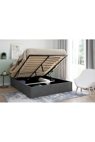 Cama com arrumação e sommier Louise - Cinzento