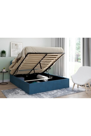 Cama com arrumação e sommier Louise - Azul-pato