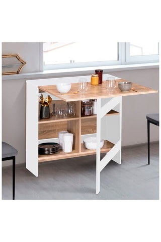 Mesa consola dobrável Edi - Imitação madeira e branco