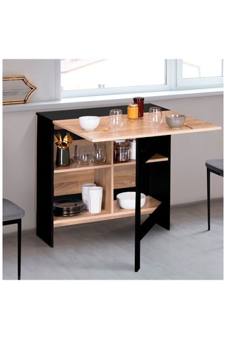 Mesa consola dobrável Edi - Imitação de madeira e preto