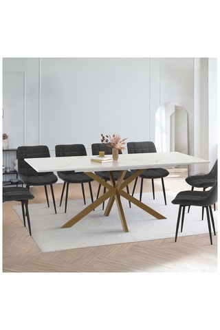 Mesa de refeição extensível Glam - Imitação de mármore e dourado