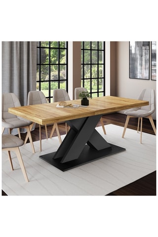 Mesa de jantar extensível Alexia - Imitação de madeira e preto