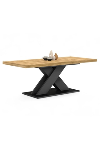 Mesa de jantar extensível Alexia - Imitação de madeira e preto