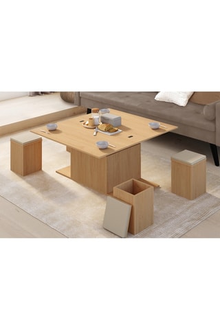 Mesa de centro extensível Tania e 4 pufes - 100 x 55/110 x 39/51 cm