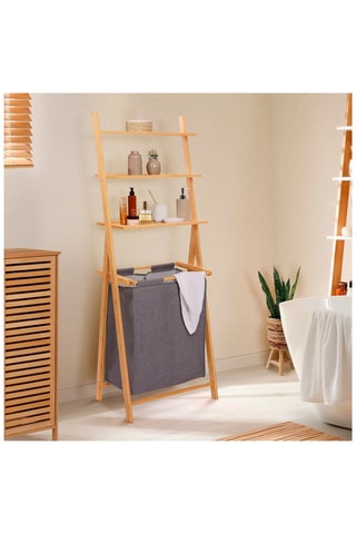 Cesto de roupa com estante em bambu Maya - Cinzento e natural
