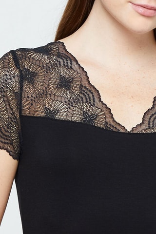 Camisa de noite bi-matéria Liddy Lace Preto