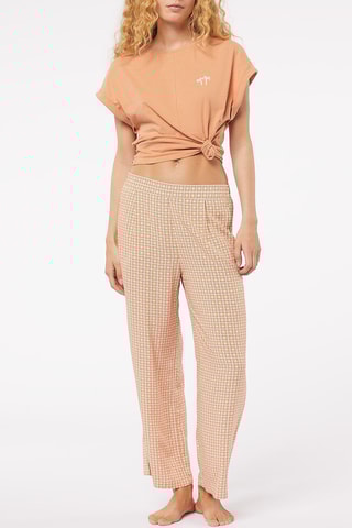 Calças de pijama 7/8 cintura subida Atesa - Castanho-claro