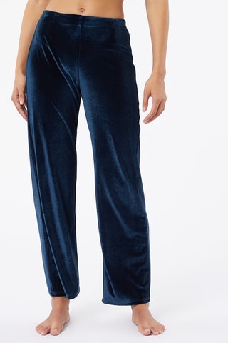 Calças wide legs em veludo de cintura subida Velvety Azul-marinho
