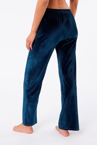 Calças wide legs em veludo de cintura subida Velvety Azul-marinho