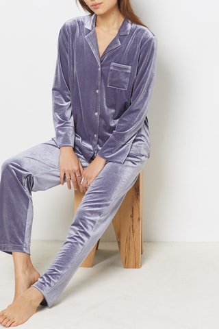 Calças de pijama em veludo Bellah - Azul-noite