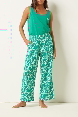 Calças de pijama 7/8 em linho cintura subida Atiya - Verde - Etam