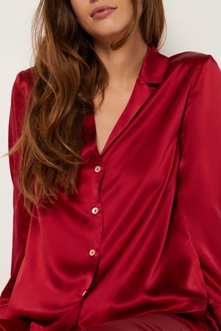 Camisa de pijama em seda Pearly - Vermelho