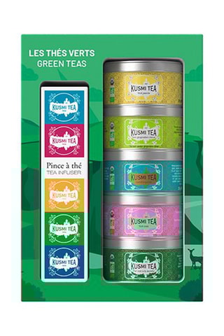 Coffret Les Thés Verts bio - 5 boîtes 20 g et pince à thé